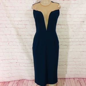 Dress the population v cut blue and tan dress